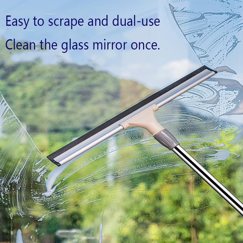 Multi-Function Floor Squeegee Wiper, Bathroom Water Scraper with Extendable Handle, Stainless Steel, Gray (13.78inch)